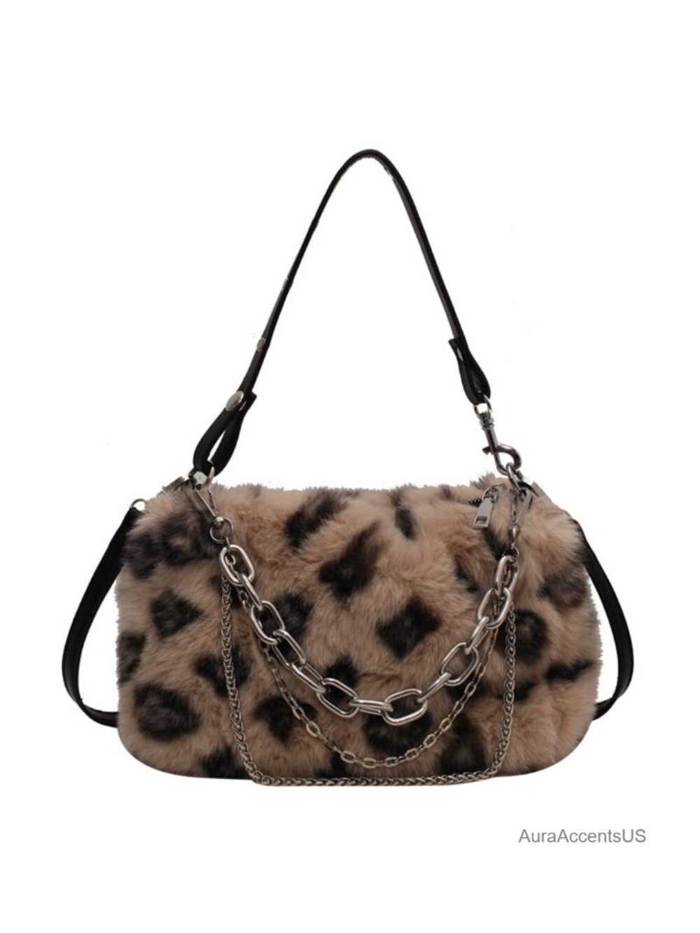 Plush Faux Fur Shoulder Crossbody Bag Chain Y2K Purse Hobo Tote